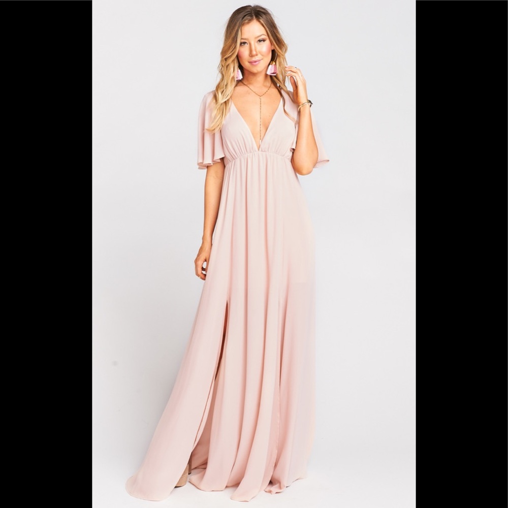 Show Me Your Mumu Faye Flutter Maxi Dress Dusty Blush Crisp size S
